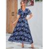 imageSimplee Womens Boho Floral Maxi Dress Flowy Casual V Neck Short Sleeve Wedding Guest Holiday Beach Long Dress1black Purple