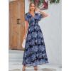 imageSimplee Womens Boho Floral Maxi Dress Flowy Casual V Neck Short Sleeve Wedding Guest Holiday Beach Long Dress1black Purple