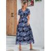 imageSimplee Womens Boho Floral Maxi Dress Flowy Casual V Neck Short Sleeve Wedding Guest Holiday Beach Long Dress1black Purple
