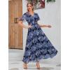 imageSimplee Womens Boho Floral Maxi Dress Flowy Casual V Neck Short Sleeve Wedding Guest Holiday Beach Long Dress1black Purple