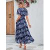 imageSimplee Womens Boho Floral Maxi Dress Flowy Casual V Neck Short Sleeve Wedding Guest Holiday Beach Long Dress1black Purple