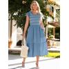 imageSimplee Womens Boho Maxi Dress Flutter Sleeve Summer Casual Smocked Waist A Line Flowy Tiered Dress with PocketsDusty Blue