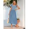 imageSimplee Womens Boho Maxi Dress Flutter Sleeve Summer Casual Smocked Waist A Line Flowy Tiered Dress with PocketsDusty Blue