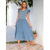imageSimplee Womens Boho Maxi Dress Flutter Sleeve Summer Casual Smocked Waist A Line Flowy Tiered Dress with PocketsDusty Blue