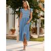 imageSimplee Womens Boho Maxi Dress Flutter Sleeve Summer Casual Smocked Waist A Line Flowy Tiered Dress with PocketsDusty Blue