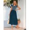 imageSimplee Womens Boho Maxi Dress Flutter Sleeve Summer Casual Smocked Waist A Line Flowy Tiered Dress with PocketsInk Blue