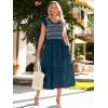 imageSimplee Womens Boho Maxi Dress Flutter Sleeve Summer Casual Smocked Waist A Line Flowy Tiered Dress with PocketsInk Blue
