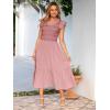 imageSimplee Womens Boho Maxi Dress Flutter Sleeve Summer Casual Smocked Waist A Line Flowy Tiered Dress with PocketsPink