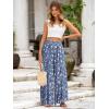 imageSimplee Womens Casual Split Wide Leg Pants High Waist Palazzo Flowy Beach Pants Summer Boho Lounge Pants with PocketsFloralblue