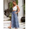 imageSimplee Womens Casual Split Wide Leg Pants High Waist Palazzo Flowy Beach Pants Summer Boho Lounge Pants with PocketsFloralblue