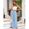 imageSimplee Womens Casual Split Wide Leg Pants High Waist Palazzo Flowy Beach Pants Summer Boho Lounge Pants with PocketsStripeblue White