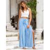 imageSimplee Womens Casual Split Wide Leg Pants High Waist Palazzo Flowy Beach Pants Summer Boho Lounge Pants with PocketsStripeblue White