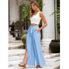 imageSimplee Womens Casual Split Wide Leg Pants High Waist Palazzo Flowy Beach Pants Summer Boho Lounge Pants with PocketsStripeblue White