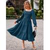 imageSimplee Womens Long Sleeve Maxi Dress Casual Square Neck Smocked Flowy Fall Wedding Guest DressesSolid7
