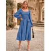 imageSimplee Womens Long Sleeve Maxi Dress Casual Square Neck Smocked Flowy Fall Wedding Guest DressesSolid9