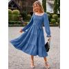 imageSimplee Womens Long Sleeve Maxi Dress Casual Square Neck Smocked Flowy Fall Wedding Guest DressesSolid9