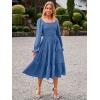 imageSimplee Womens Long Sleeve Maxi Dress Casual Square Neck Smocked Flowy Fall Wedding Guest DressesSolid9