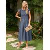 imageSimplee Womens Striped Midi Summer Dress Smocked Flutter Short Sleeve Dress 2025 Flowy Casual Dress with PocketsDenimlike Dark Blue
