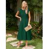 imageSimplee Womens Striped Midi Summer Dress Smocked Flutter Short Sleeve Dress 2025 Flowy Casual Dress with PocketsSolid Dark Green