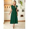 imageSimplee Womens Striped Midi Summer Dress Smocked Flutter Short Sleeve Dress 2025 Flowy Casual Dress with PocketsSolid Dark Green