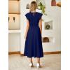 imageSimplee Womens Striped Midi Summer Dress Smocked Flutter Short Sleeve Dress 2025 Flowy Casual Dress with PocketsSolid Navy Blue