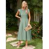 imageSimplee Womens Striped Midi Summer Dress Smocked Flutter Short Sleeve Dress 2025 Flowy Casual Dress with PocketsSolid Sage Green