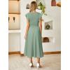 imageSimplee Womens Striped Midi Summer Dress Smocked Flutter Short Sleeve Dress 2025 Flowy Casual Dress with PocketsSolid Sage Green