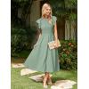 imageSimplee Womens Striped Midi Summer Dress Smocked Flutter Short Sleeve Dress 2025 Flowy Casual Dress with PocketsSolid Sage Green