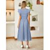 imageSimplee Womens Striped Midi Summer Dress Smocked Flutter Short Sleeve Dress 2025 Flowy Casual Dress with PocketsStriped Blue