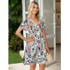 imageSimplee Womens Summer Casual Boho Dress V Neck Short Sleeve Party Mini Sundress A Line Cocktail Waist Pocket Dresses 2026Green Floral