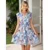 imageSimplee Womens Summer Dress 2026 Ruffle Short Sleeve Floral Boho Dress V Neck Aline Drawstring Mini Dress with PocketsBlue Floral 2