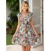 imageSimplee Womens Summer Dress 2026 Ruffle Short Sleeve Floral Boho Dress V Neck Aline Drawstring Mini Dress with PocketsGreen Floral