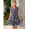 imageSimplee Womens Summer Dress 2026 Ruffle Short Sleeve Floral Boho Dress V Neck Aline Drawstring Mini Dress with PocketsNavy Blue Floral