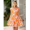 imageSimplee Womens Summer Dress 2026 Ruffle Short Sleeve Floral Boho Dress V Neck Aline Drawstring Mini Dress with PocketsOrange Floral