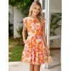 imageSimplee Womens Summer Dress 2026 Ruffle Short Sleeve Floral Boho Dress V Neck Aline Drawstring Mini Dress with PocketsOrange Floral
