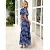 imageSimplee Womens Summer Floral Summer Maxi Dresses Boho Flowy Flutter Short Sleeve Crew Neck Vacation Smocked Chiffon Dress3 Navy