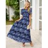 imageSimplee Womens Summer Floral Summer Maxi Dresses Boho Flowy Flutter Short Sleeve Crew Neck Vacation Smocked Chiffon Dress3 Navy