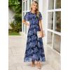 imageSimplee Womens Summer Floral Summer Maxi Dresses Boho Flowy Flutter Short Sleeve Crew Neck Vacation Smocked Chiffon Dress3 Navy