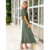 imageSimplee Womens Summer Flowy Midi Dress Casual V Neck Short Sleeve Empire Waist Boho Beach Wedding Guest DressesArmy Green