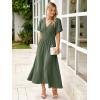 imageSimplee Womens Summer Flowy Midi Dress Casual V Neck Short Sleeve Empire Waist Boho Beach Wedding Guest DressesArmy Green