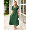 imageSimplee Womens Summer Flowy Midi Dress Casual V Neck Short Sleeve Empire Waist Boho Beach Wedding Guest DressesEmerald Green