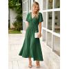 imageSimplee Womens Summer Flowy Midi Dress Casual V Neck Short Sleeve Empire Waist Boho Beach Wedding Guest DressesEmerald Green