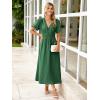 imageSimplee Womens Summer Flowy Midi Dress Casual V Neck Short Sleeve Empire Waist Boho Beach Wedding Guest DressesEmerald Green