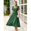 imageSimplee Womens Summer Flowy Midi Dress Casual V Neck Short Sleeve Empire Waist Boho Beach Wedding Guest DressesEmerald Green