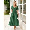imageSimplee Womens Summer Flowy Midi Dress Casual V Neck Short Sleeve Empire Waist Boho Beach Wedding Guest DressesEmerald Green