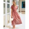 imageSimplee Womens Summer Maxi Dress 2026 V Neck Empire Waist Long Flowy Boho Dresses with PocketsRust Pink