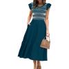imageSimplee Womens Boho Maxi Dress Flutter Sleeve Summer Casual Smocked Waist A Line Flowy Tiered Dress with PocketsInk Blue