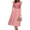 imageSimplee Womens Boho Maxi Dress Flutter Sleeve Summer Casual Smocked Waist A Line Flowy Tiered Dress with PocketsPink