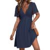 imageSimplee Womens Summer Casual Boho Dress V Neck Short Sleeve Party Mini Sundress A Line Cocktail Waist Pocket Dresses 2026Navy Blue