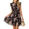 imageSimplee Womens Summer Dress 2026 Ruffle Short Sleeve Floral Boho Dress V Neck Aline Drawstring Mini Dress with PocketsBlack Floral